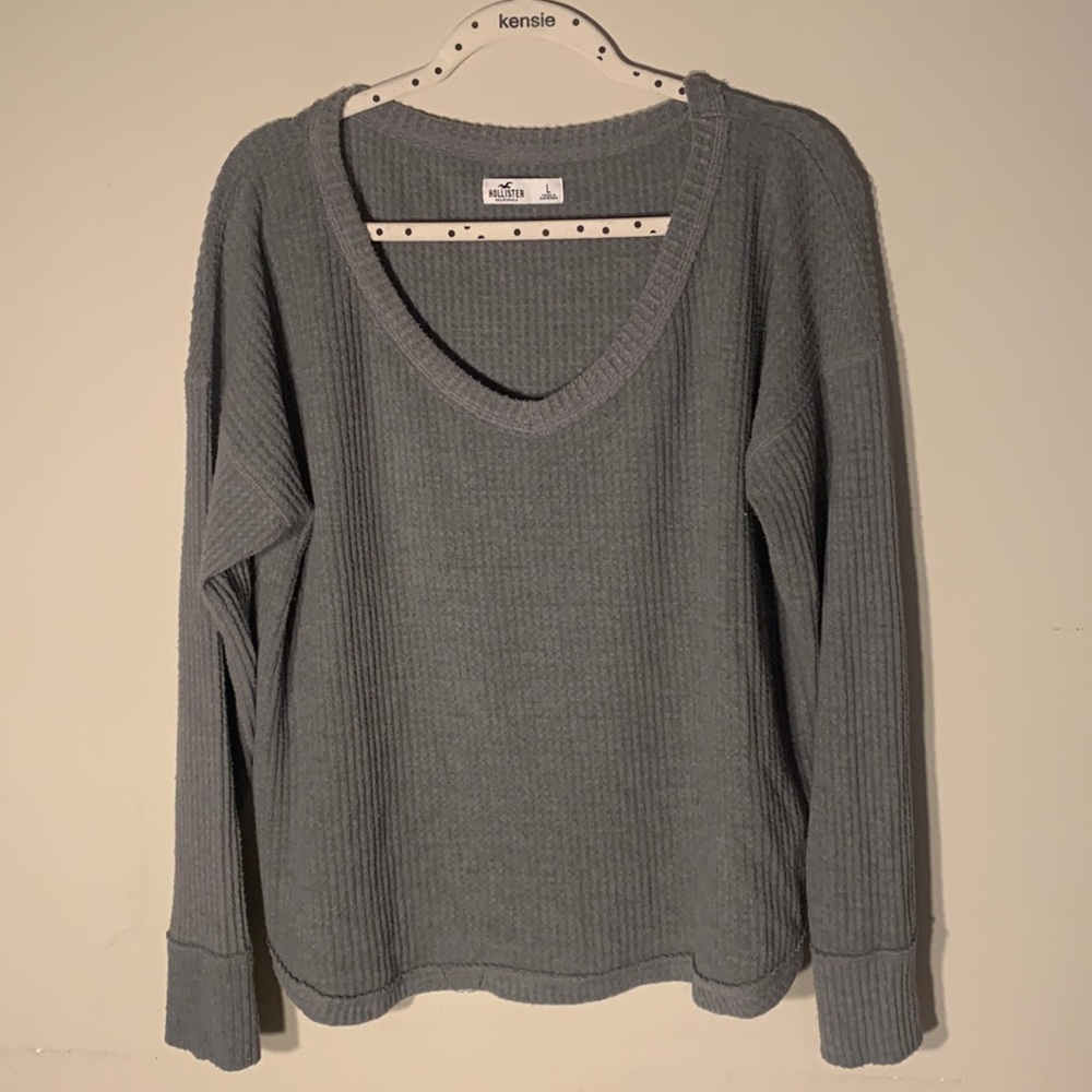 Hollister Gray Waffle Knit V-neck Oversized Sweater Size Large
